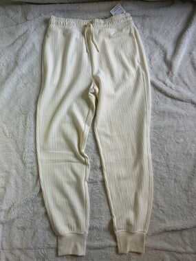 DSG Cream Ribbed Elastic Waist Joggers